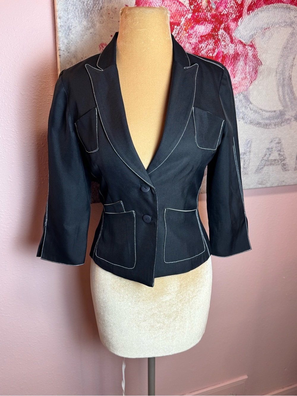 Black Tailored Women’s Blazer with Contrast Stitching